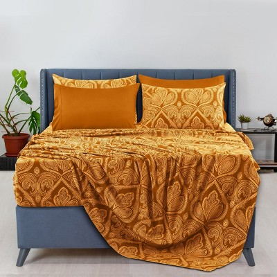 6 Piece Sheet Sets Paisley Printed Sheets Set Ultra Soft Deep Pocket Microfiber Bed Sheets - Lux Decor Collection
