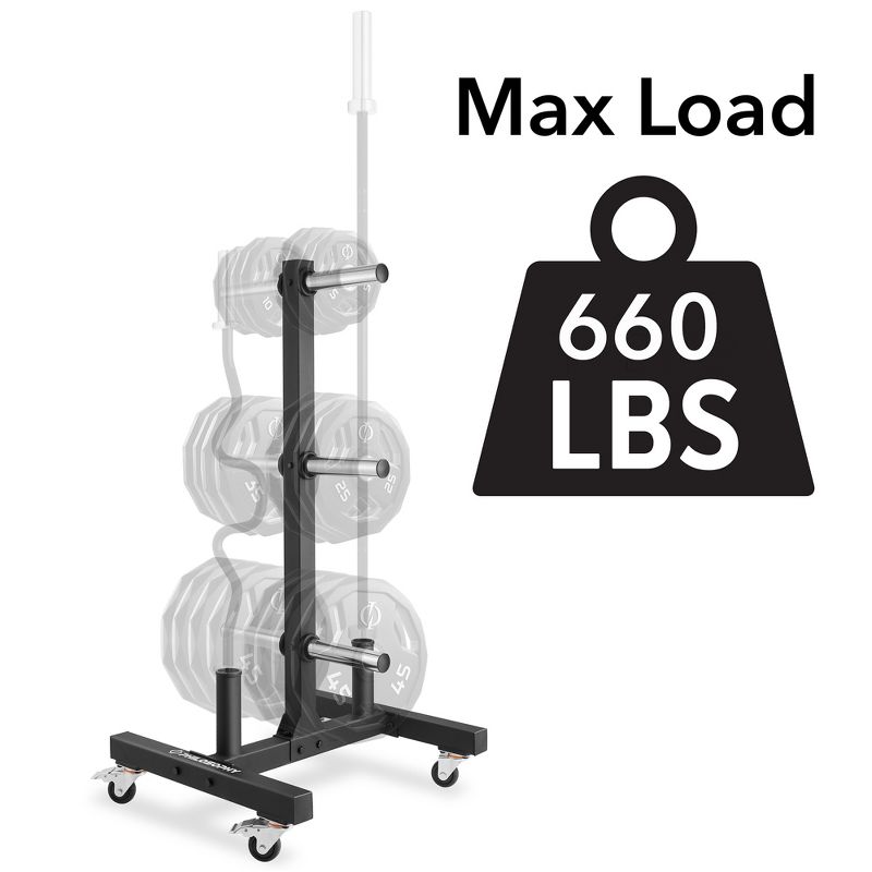 Philosophy Gym Rolling Olympic / Bumper Weight Plate Tree or Bumper Plate Tree, Commercial Vertical Storage Rack with Barbell Holders, 3 of 8