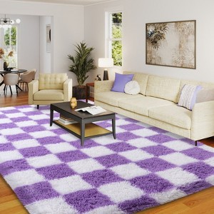 LOVEVOOK Checkered Rugs for Living Room, 5x7ft Area Rugs Non-Slip Shag Fluffy Plush Soft Rug, Carpet for Bedroom, Dorm Home Decor Aesthetic - 1 of 4