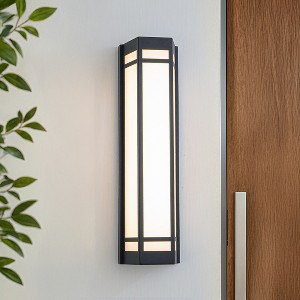 ALOADECOR H20" Modern Craftsman Style Wall Sconce in Black with Frosted Acrylic Shade Integrated LED Outdoor Wall Light with  for Garage - 1 of 4