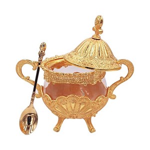 Aoibox Vintage European Peacock Sugar Bowl with Lid & Spoon, Glass & Zinc Alloy Container for Sugar, Spice, Salt,Coffee Bar,Kitchen,Wedding Party,Gold - 1 of 4