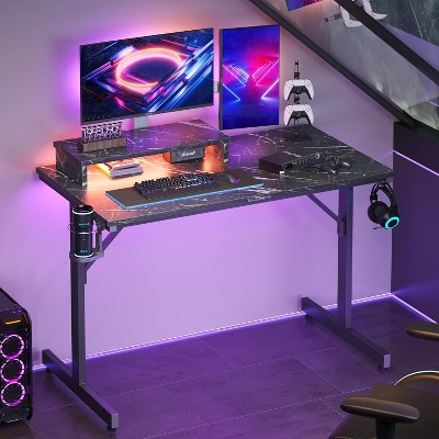Bestier Gaming Desk 42" Small Computer Desk for Home Office with LED Lights & Monitor Stand