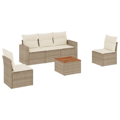 vidaXL Patio Sofa Set with Cushions Outdoor Furniture 6 Piece Poly Rattan - Beige and Cream