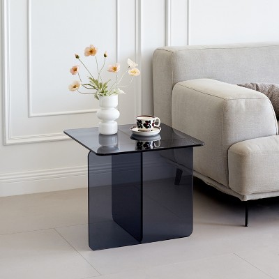 Vynxaria Series 20 in. Smoke Grey Rectangular Tempered Glass End Table with Multi-Purpose Use