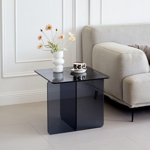 Vynxaria Series 20 in. Smoke Grey Rectangular Tempered Glass End Table with Multi-Purpose Use - 1 of 4