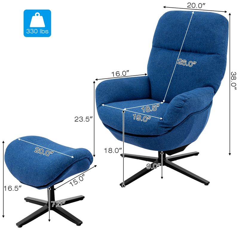 Costway Modern Swivel Rocking Chair & Ottoman Set w/Aluminum Alloy Base Grey\Blue\Coffee, 3 of 11