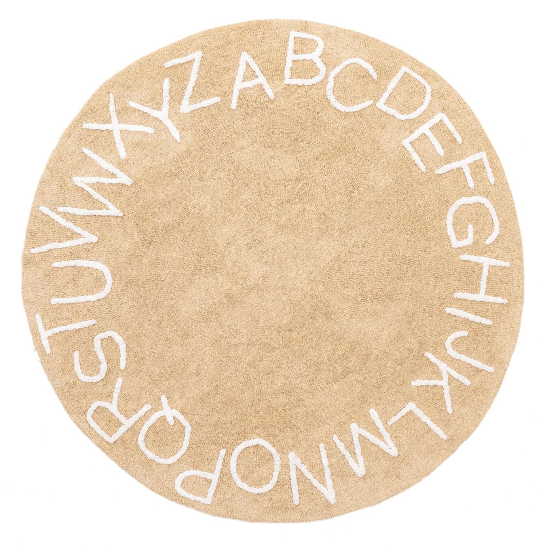 Nuloom Alphabet Pet Friendly Machine Washable Area Rug, Round 6', Tan