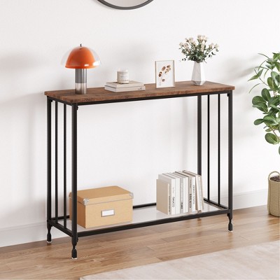 Console Table, Entryway Table with Glass Shelf and Metal Frame, Narrow Sofa Table Narrow Long Behind Couch Table