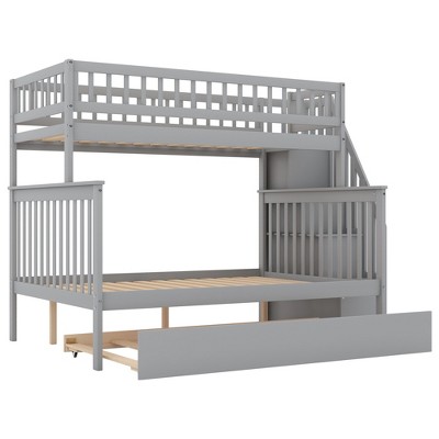 Bellemave Twin over Full Bunk Bed with Trundle and Staircase,Gray