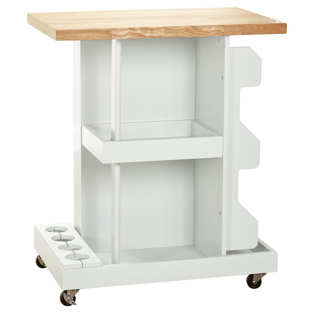 Hampton Kitchen Cart White - Buylateral: Rubberwood Top, Modern Design, Space Saver, Stemware Rack