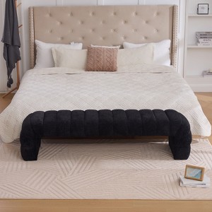 FONTOI 69.7" Modern Upholstered Armless Bed Bench, Ottoman Foot Stool for Living Room and Bedroom, Entryway, Black, 20.5"*17.3"*69.7" - 1 of 4