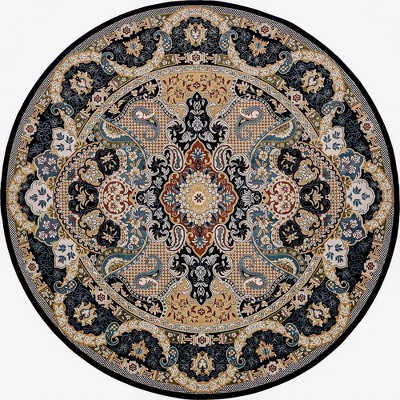 Navy Blue Round Synthetic Stain-Resistant Indoor Rug