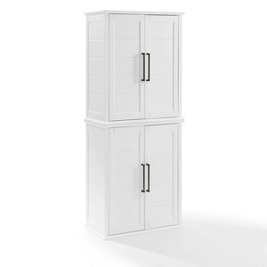 Bartlett Tall Storage Pantry with 2 Stackable Pantries White - Crosley: Modern Farmhouse Style, 4 Doors, 6 Shelves - 1 of 4