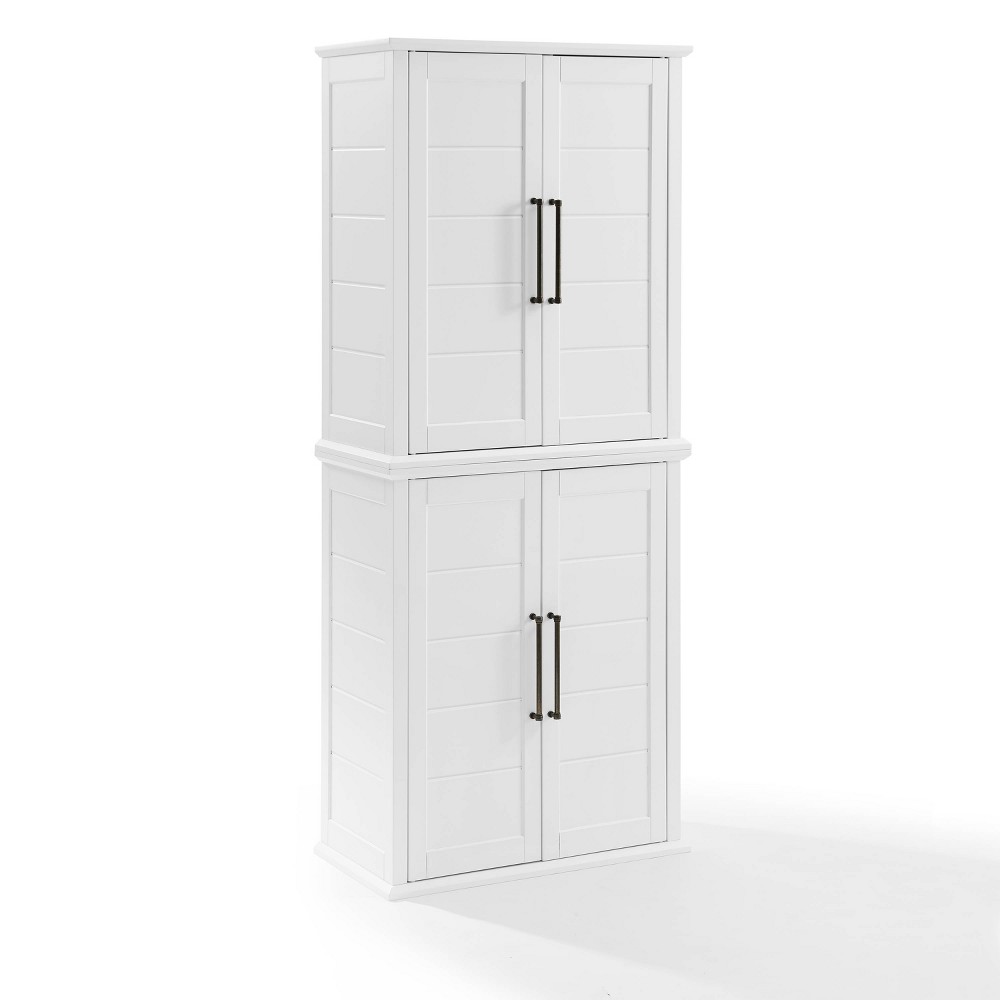 Photos - Kitchen System Crosley Bartlett Tall Storage Pantry with 2 Stackable Pantries White - : Modern Farmhouse Style, 4 Doors, 6 Shelves 