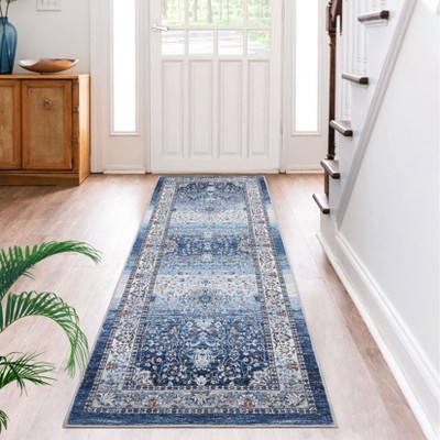 Vintage Floral Area Rug for Living Room Non Slip Non Shedding Washable Floor Cover Ultra Thin Distressed Indoor Foldable Carpet