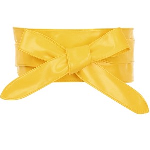 Allegra K Women's Faux Leather Self Tie Bowknot Wide Waist Band Sash Obi Belt One Size - 1 of 4