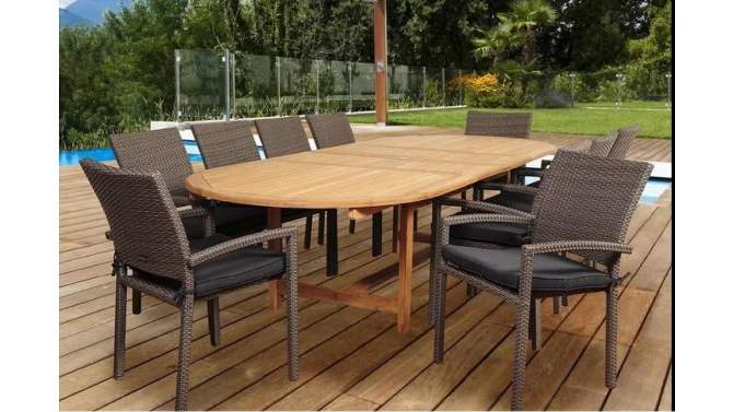 City Villa 11pc Patio Teak Wood Wicker Double-Extendable Oval Dining Set - International Home Miami, 2 of 5, play video