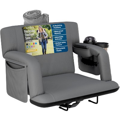 Reclining Stadium Seat for Bleachers with Back Support, Armrests, Cup Holder, Large Pockets, and Waterproof