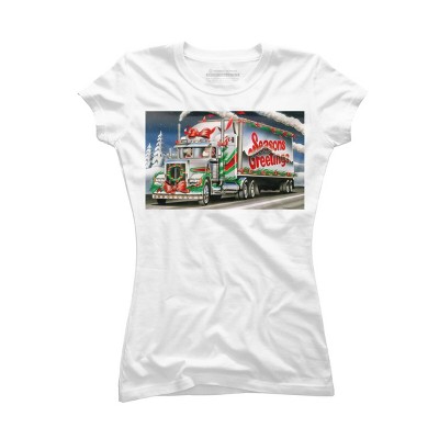 Junior's Design By Humans Truck Driver Christmas Shirt Seasons Greetings By Galvanized T-Shirt