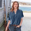 Womens Velvet Short Sleeve Shirts Casual Summer Tops Velvet Blouse Front Button Down V Neck Summer Tops Casual Loose Fit Shirts - 2 of 4