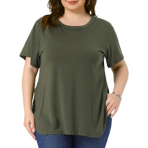 Agnes Orinda Women's Plus Size Side Split Hem Round Neck Short Sleeve Summer Casual T-Shirts - 1 of 4