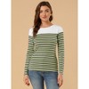 INSPIRE CHIC Women's Color Block Round Neck Long Sleeves Striped Basic T-Shirt - 3 of 4
