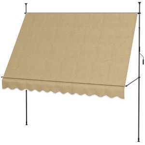 VisioGear 118" Retractable Awning, Non-Screw Outdoor Sun Shade Shelter with Support Pole Stand for Backyard, Beige, 118.1"*47.2"*118.1" - 1 of 4