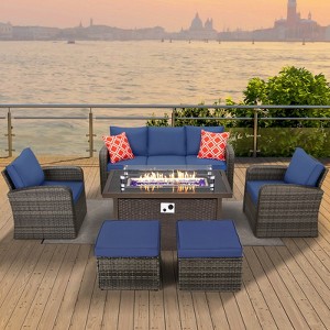 EROMMY Wicker/Rattan 7 - Person Seating Group with Fire Pit Table - 1 of 4