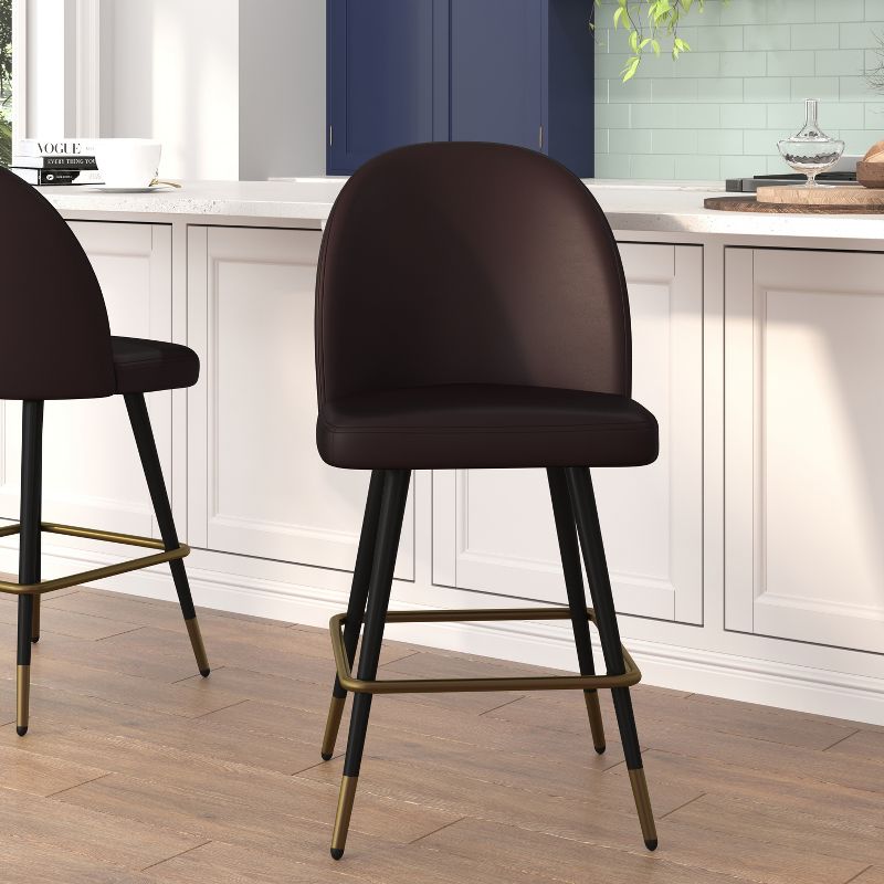 Emma and Oliver Modern Upholstered Dining Stools with Contoured Backs & Powder Coated Steel Legs with Floor Glides - Set of 2, 2 of 12