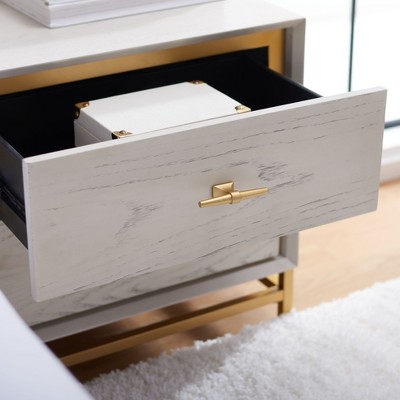 Spellbinding White Washed & Brass 2-Drawer Nightstand