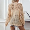 Women's Crochet Cardigan Sweaters Lightweight Knitted Long Batwing Sleeve Hollow Out Tie Front Boho Beach Cover Up - 4 of 4