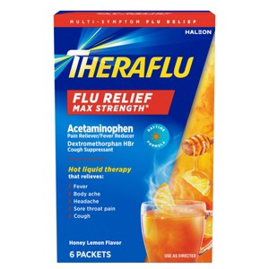 Theraflu MS Flu Relief Max Daytime Powder - Acetaminophen - Honey Lemon - 2.89oz/6ct - 1 of 4