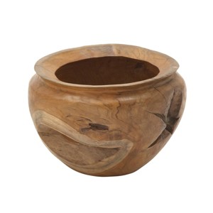 Olivia & May 9" x 13" Round Teak Wood Bowl Natural: Bohemian Style, Tabletop Accent, Spot Clean Only - 1 of 4