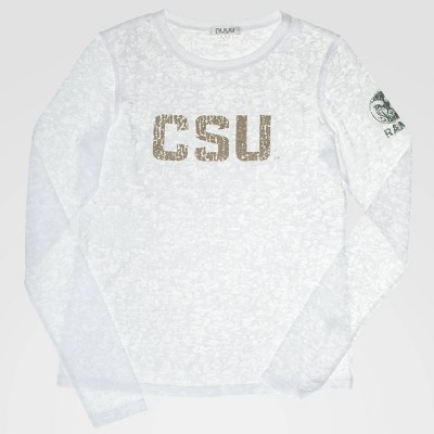 NCAA Colorado State Rams Long Sleeve Burnout Crew Activewear T-Shirt - White XL