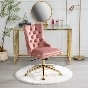 CAVINAS Modern Office Desk Chair, Furniture Office Chair, Velvet Upholstered Tufted Button Home Office Chair with Golden Metal Base - 1 of 4