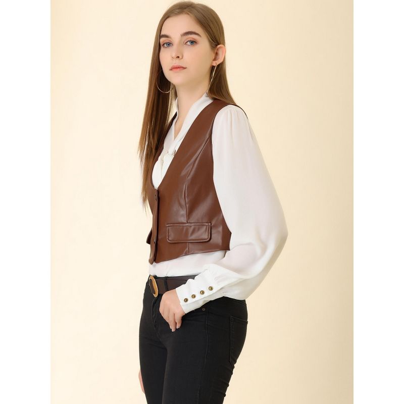 Allegra K Women's Sleeveless Versatile PU Faux Leather Suit Vest, 4 of 7