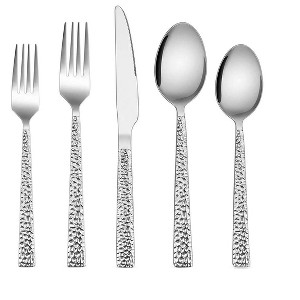 Itopfox Hammered Silverware Set, 40-Piece Stainless Steel Flatware for 8, Includes Dinner Knives, Forks, Spoons, Modern Design, Mirror Polish - 1 of 4
