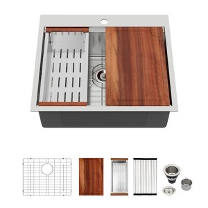 25 Inch Drop Kitchen Sink - 25 inx 22in Kitchen Sink Stainless Steel 16 Gauge Workstation Sink Drop-in Topmount Single Bowl Kitchen Sink - 1 of 4