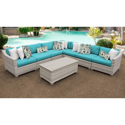 Fairmont 8pc Patio Sectional Seating Set with Cushions - Azure - TK Classics