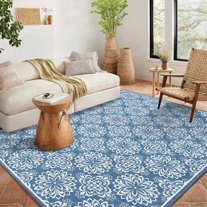 Modern Washable Area Rug for Living Room, Floral Area Rug with Non Slip Backing, Foldable Indoor Low Pile Carpet for Home - 1 of 4