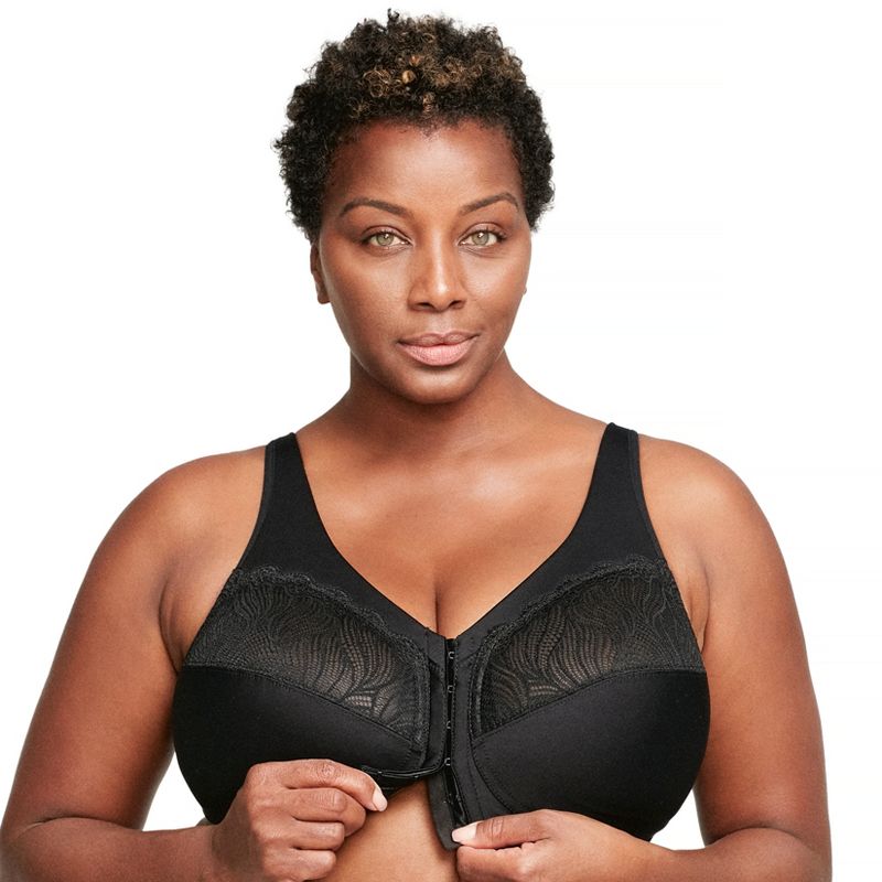 Glamorise Womens MagicLift Natural Shape Front-Closure Wirefree Bra 1210 Black, 3 of 5