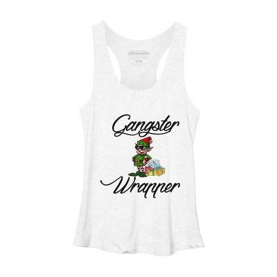 Women's Design By Humans Gangsta Wrapper Adult Ugly Christmas Sweatshirt Gangsta Wrapper By alungu3208 Racerback Tank Top