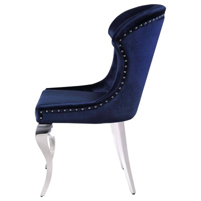 Cheyanne Blue Velvet Upholstered Side Chair with Metal Legs