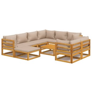 vidaXL 10 Piece Patio Furniture Set - Solid Wood with Taupe Cushions - Modular Lounge Set for Garden/Patio/Outdoor - 1 of 4