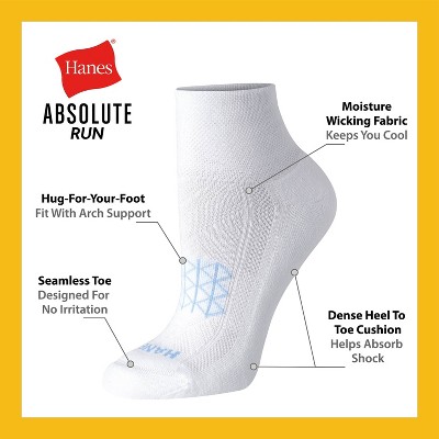 Hanes Women's Absolute Run 3pk Ankle Socks - White 5-9: Polyester Blend, Arch Support, Cushioned Sole, Seamless Toe, Knit - image 5