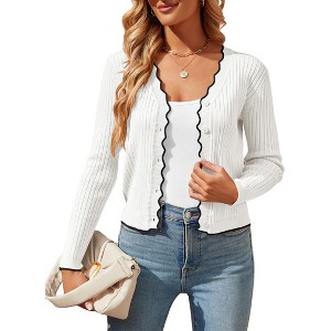 Clearlove Women's Cropped V Neck Button Front Cardigan Lightweight Knit Sweater Casual Cover Up - 1 of 4