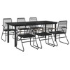 vidaXL 7 Piece Outdoor Patio Dining Set - Black PVC Rattan Finish and Tempered Glass Table Top - Powder-Coated Steel Frame - 6 Chairs Included - 3 of 4