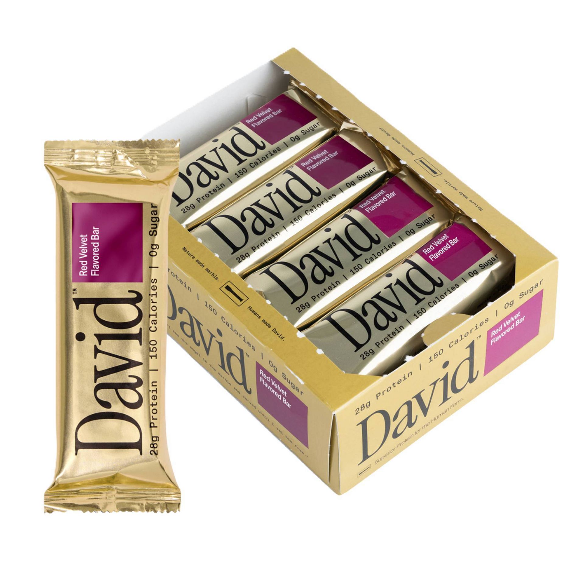 David Protein Gold Red Velvet High Protein Bars - 28g Protein - 12ct: Milk, Egg, Whey, Collagen Protein