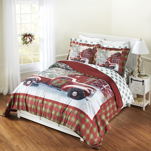 Holidays Plaid Holiday Truck Comforter, Twin Holiday Bedding