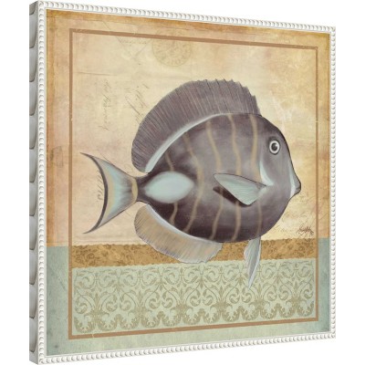 Vintage Fish II Coastal Canvas Wall Art with White Frame